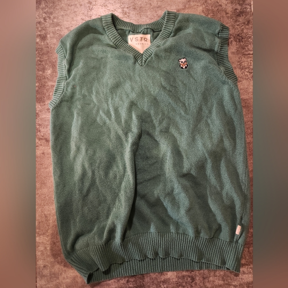VSTR Green Sweater Vest with Panda on it